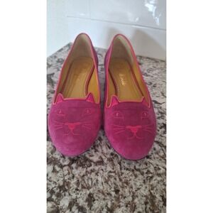 Charlotte Olympia Pink/Purple Suede Kitty Flats Shoes- size 38.5